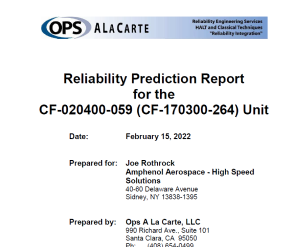 Document Reliability Prediction Report for the CF-020400-059